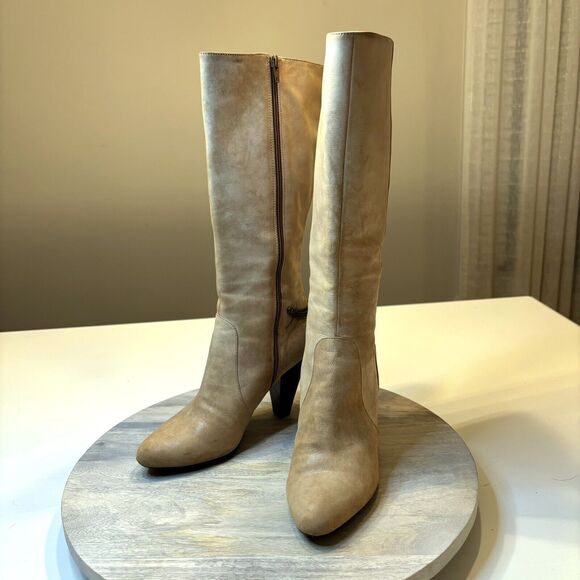 Caressa Women's Brown‎ Cream Leather Heeled Side Zip Boots US Size 6.5 M - Picture 1 of 13